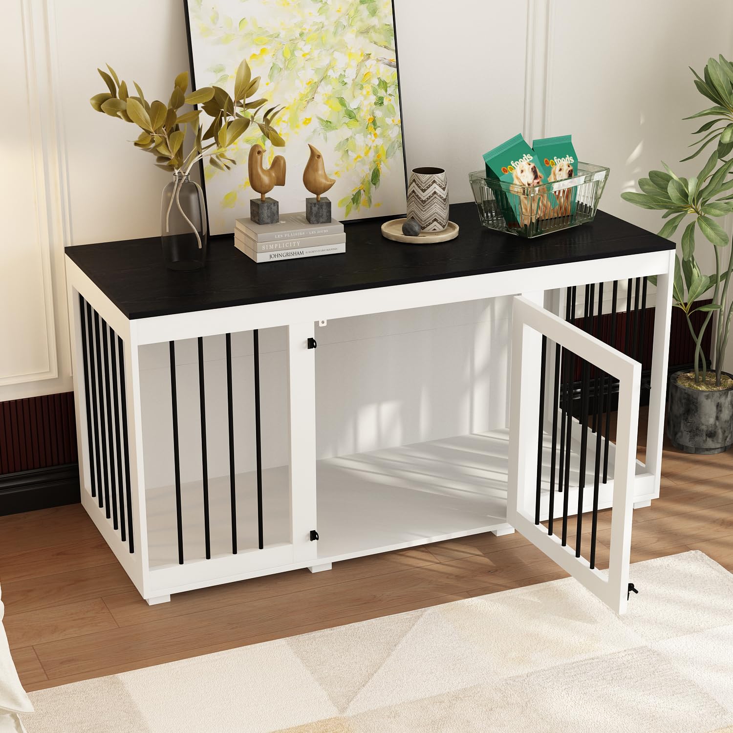 Cage Moderne pour Chien avec 1 Porte grillagée,Niche pour Chien en MDF et métal,Cage de Transport pour Animal Domestique, Respirante,Niche d'intérieur pour Moyenne,136.2x56.2x70cm