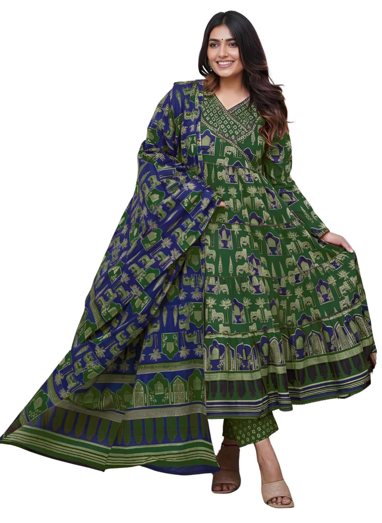 Kurta Sets for Woman | Printed Jaipuri Ajrakh Kurta Set With Dupatta for Women | Kurti Set for Woman | Anarkali Suit for Women | Traditional Anarkali Salwar Suit for Party Outfits Kurtis-image-18