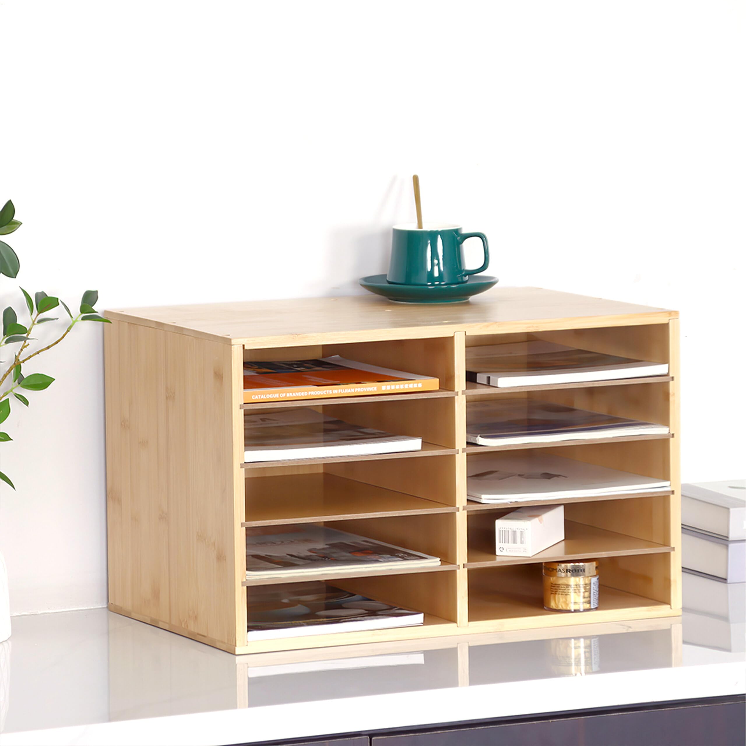 Relaxdays Pilnik bambusowy, A4, 10 przegródek, biuro domowe, HWD: 31 x 49 x 31 cm, organizer na biurko, naturalny, 80%, 31 x 49 x 31 cm