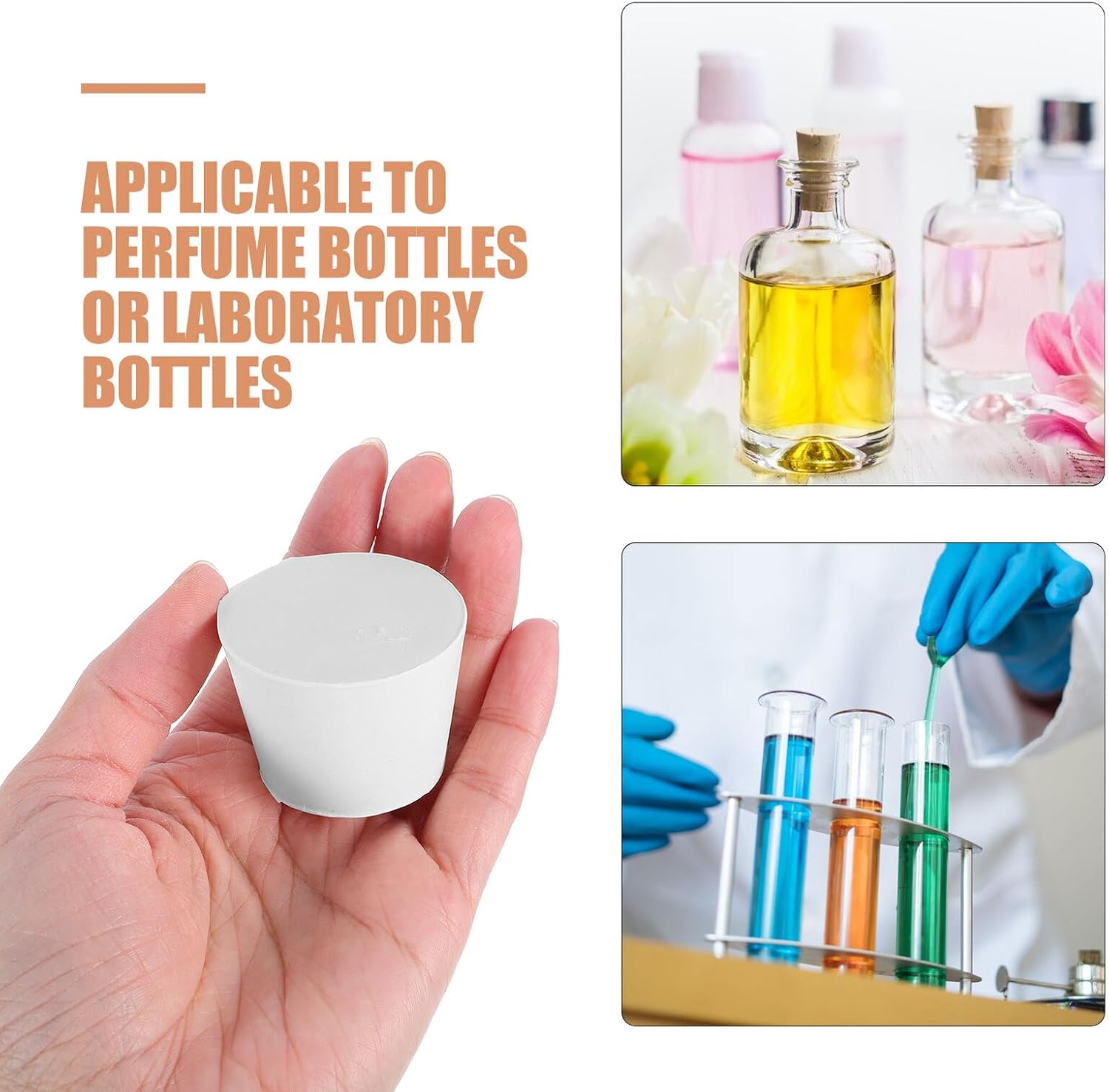 18pcs Tapered Solid Rubber Stoppers Lab Plugs Assorted Sizes (000#, 0#, 2#, 4#, 6#, 8#) White Silicone Sealing Plugs for Test Tubes and Experimental Bottles
