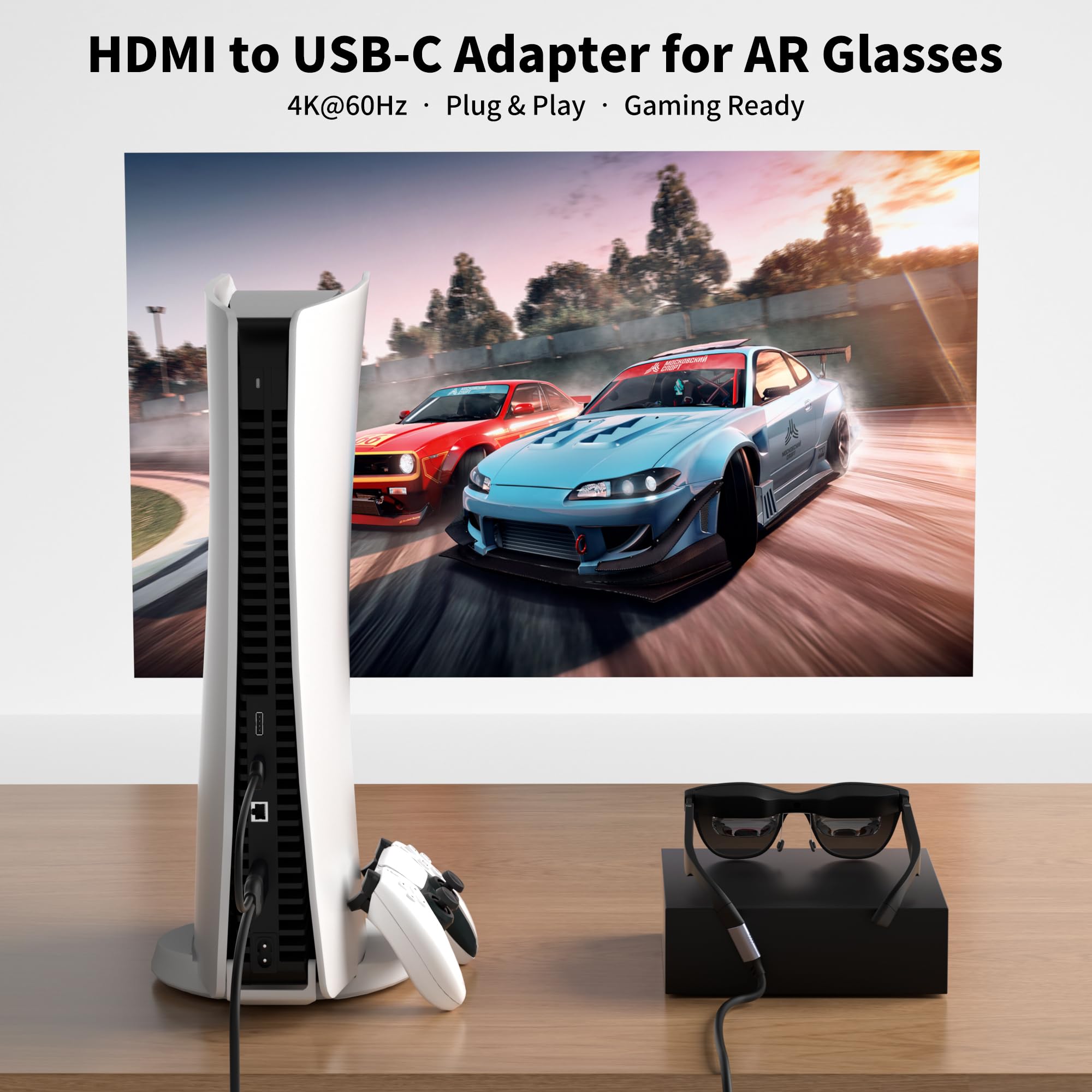 Adattatore da HDMI a USB-C Femmina 4K@60Hz – Convertitore da sorgente HDMI a monitor USB-C e occhiali AR – Compatibile con Viture, Xreal, RayNeo, Rokid – Per PS5, Xbox, Switch, Dock Steam Deck