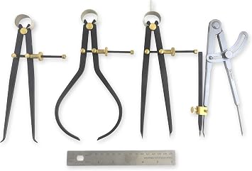 Taytools 776636 Deluxe 5 Piece Measuring Set/Kit with 8-inch Spring Dividers, Inside & Outside Calipers, Pocket Rule and Firm Joint Dividers/Compass with Carbide Scriber