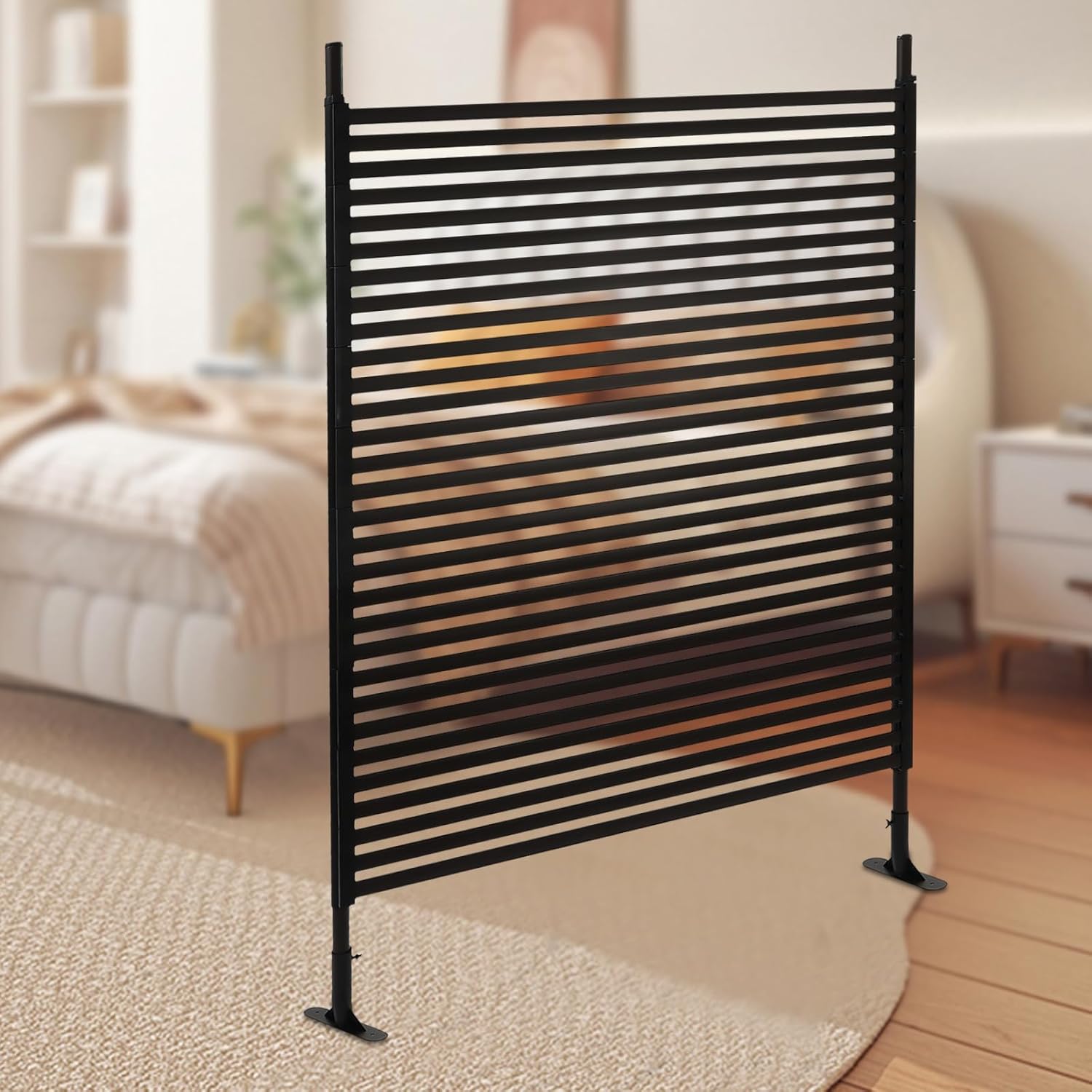 Metal Privacy Screen Freestanding Outdoor Dividers Decorative Fence Panels with Stand for Patio Balcony Lawn Garden Deck Decoration (120 * 180cm)