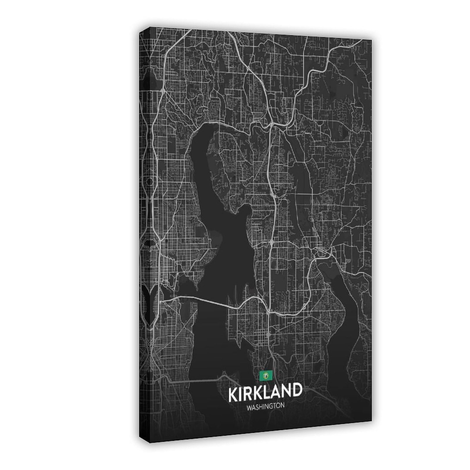 CFIOZYOS Black And White Map Kirkland WA Cityscape Poster Landscape Artwork Living Room Prints for Bedroom Frame 12x18inch(30x45cm)