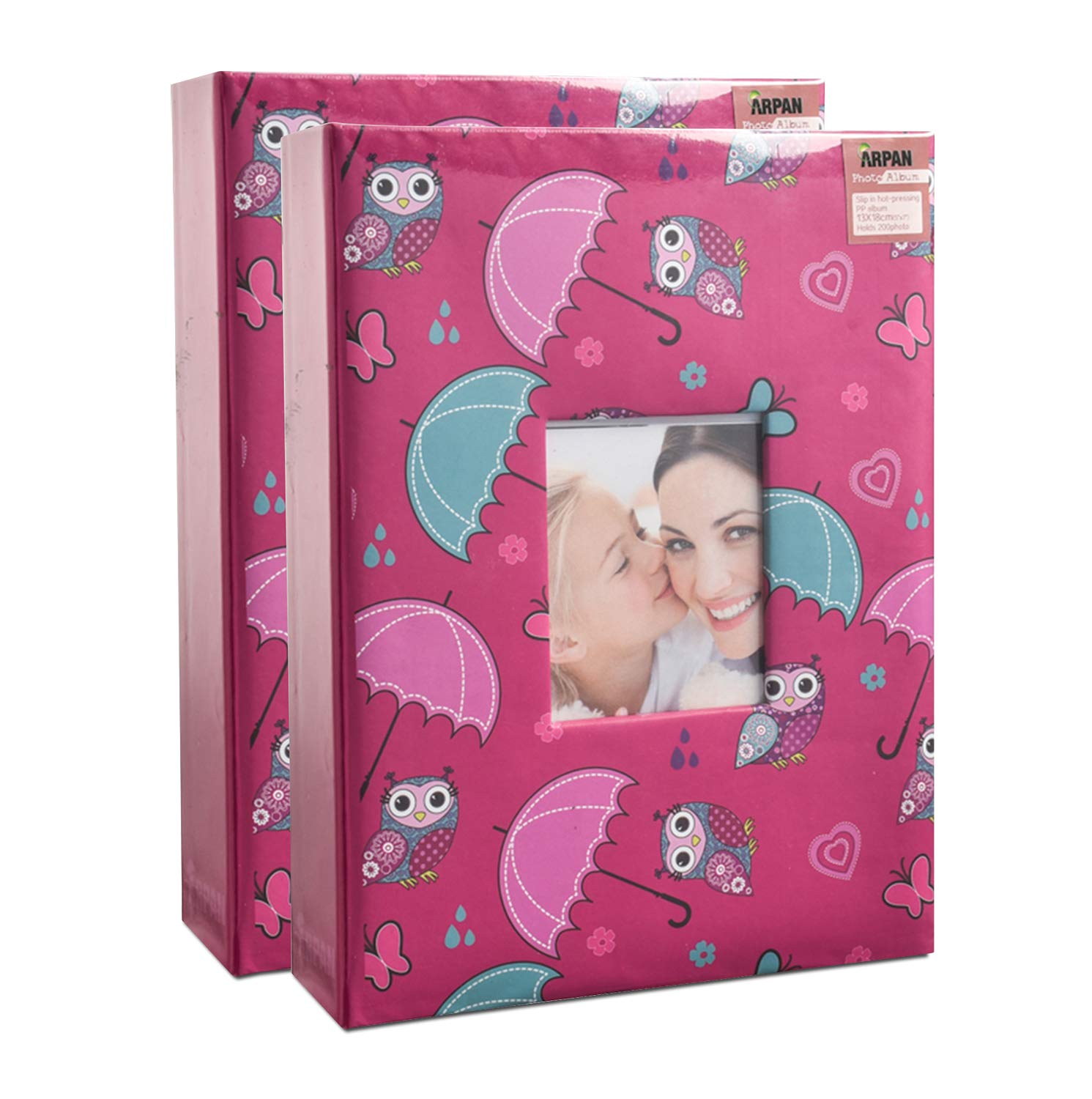 2 x Arpan 5x7'' Pink Owl Cover Slip In Case photo album for 200 Photos