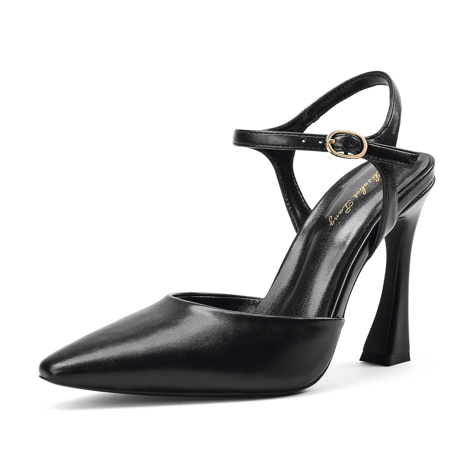 Elisabet Tang Womens Sexy 4 in Closed Toe Strappy Stilettos Classic Square Toe Pumps Adjustable Ankle Strap Heels