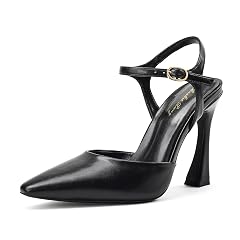 Elisabet Tang Womens Sexy 4 in Closed Toe Strappy Stilettos Classic Square Toe Pumps Adjustable Ankle Strap Heels
