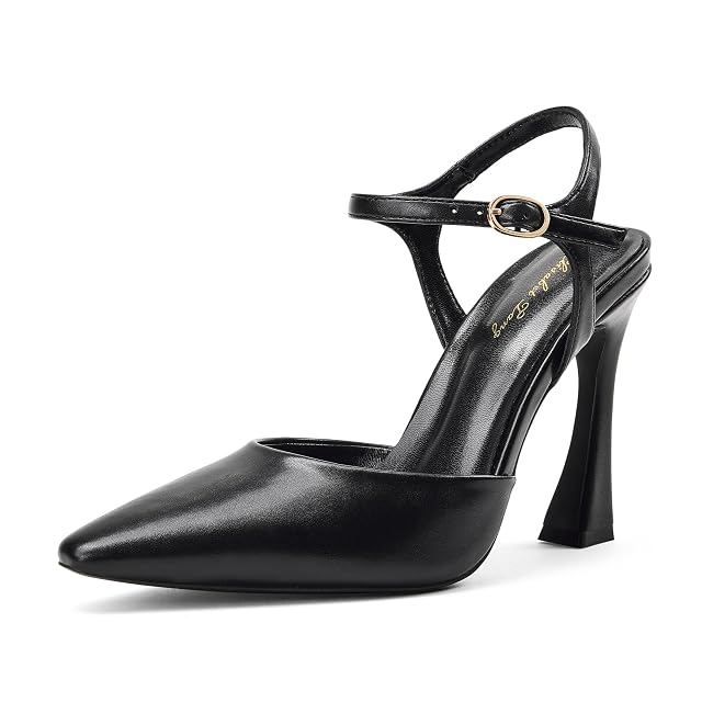 Elisabet Tang Womens Sexy 4 in Closed Toe Strappy Stilettos Classic Square Toe Pumps Adjustable Ankle Strap Heels