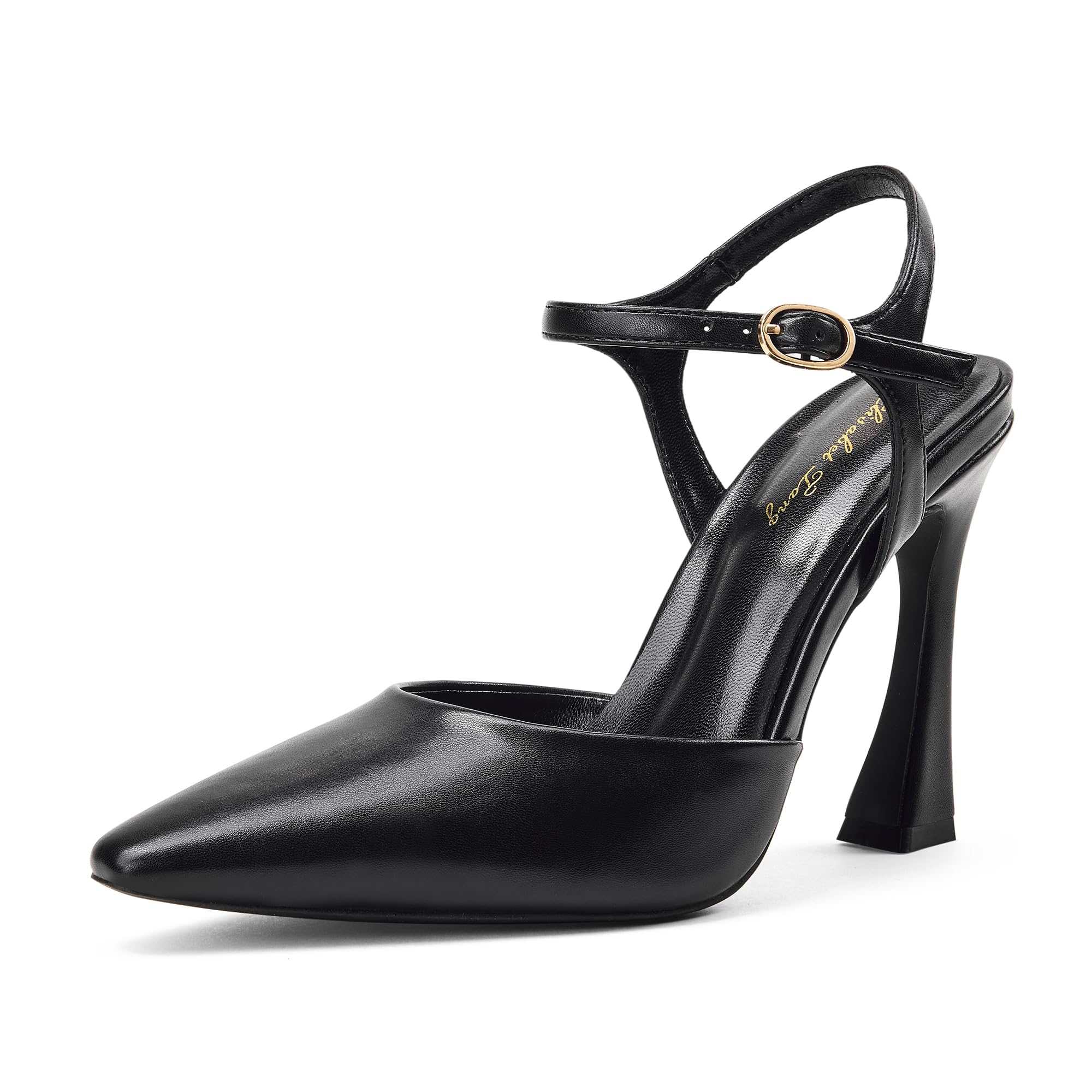 Elisabet Tang Womens Sexy 4 in Closed Toe Strappy Stilettos Classic Square Toe Pumps Adjustable Ankle Strap Heels