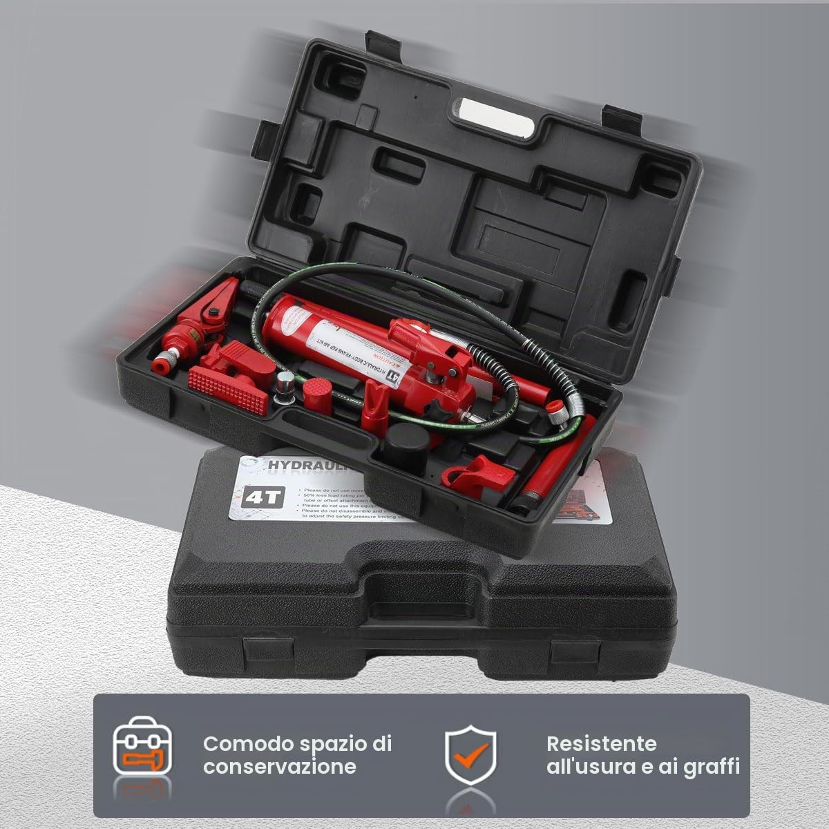 Kit di Martinetto Idraulico da 4 Tonnellate con Martinetto Idraulico e Separatore 1/2T, Pompa Manuale ad Alta Efficienza, Robusta Valigetta HDPE, Perfetto per Riparazioni Auto e Cantieri