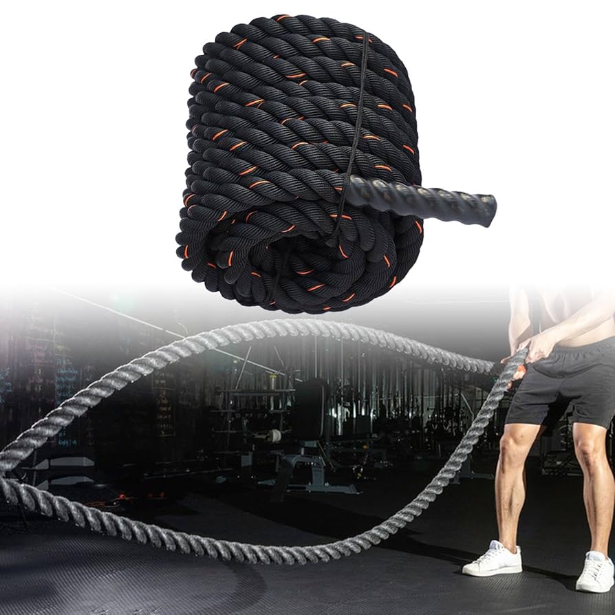 Garage Fit Battle Ropes For Exercise Training-1.5"/2"x30' 40' 50' Lengths- Heavy Duty Poly Dacron-Waterproof Grip Ends-Wear Resistant Thick Battle Rope-Undulation Rope For At Home Workout Equipment
