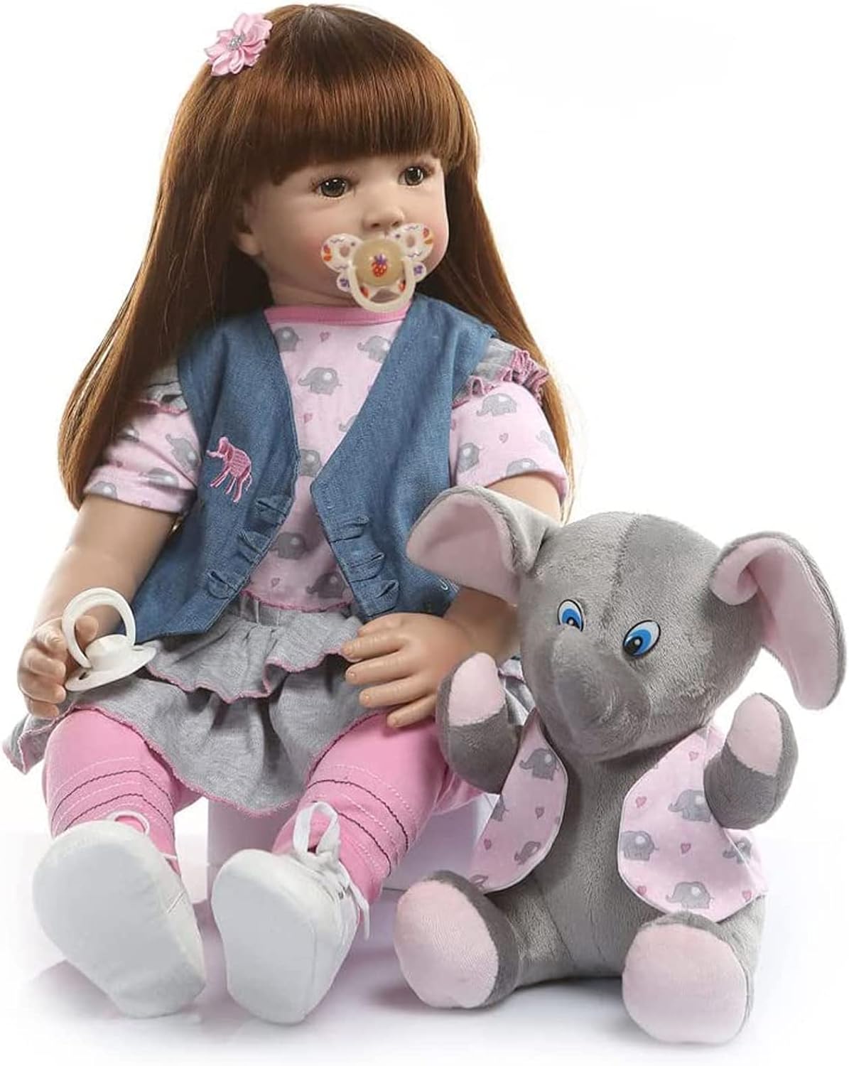 TERABITHIA 24 inch 60cm So Truly Big Size Reborn Princess Toddler Dolls in Silicone Vinyl Real Handmade Long Hair Stuffed Cloth Body Newborn Girl Doll Children Birthday Xmas Gift