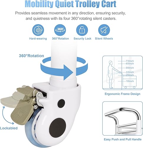 Miniatura 5 de Carrito de utilidad móvil con ruedas, carrito médico profesional, 220 libras, carga de plástico y acero inoxidable, carrito de almacenamiento