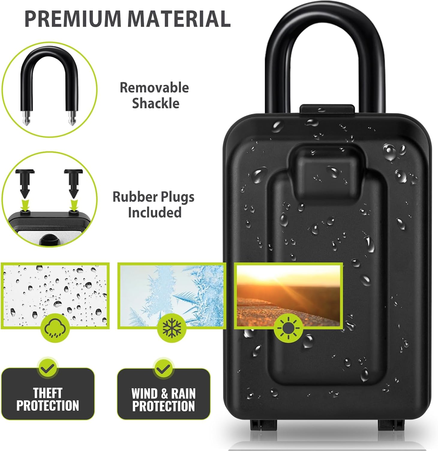 Key Lock Box for Outside, Waterproof Lock Box, 12-Digit Combination Lock Box for Keys with Code, Wall-Mount & Hanging Key Hiders, Large Safe Security Lockbox for House, Office, Garage
