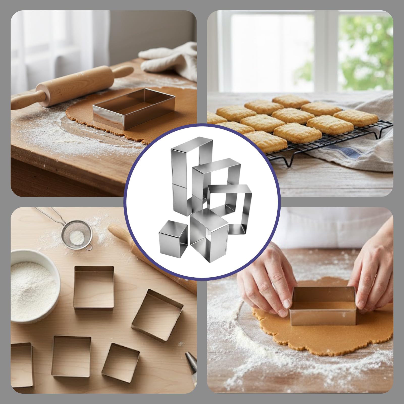 5 Stück Mold, Rectangular Ausstechform für Küche & Backen, rechteckige Form zum Ausstechen und Portionieren, für Teig, Kekse, Sandwiches, Obst und Käse, wiederverwendbar Küche, Haushalt & Wohnen