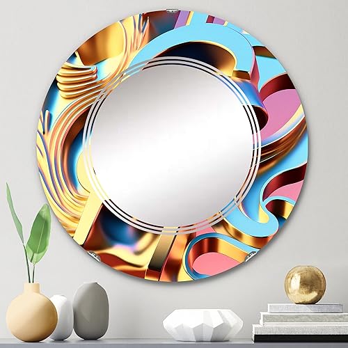 Miniatura 2 de DesignQ Pastel and Gold Abstract Music- Vanity Mirror, Bathroom Mirrors, Wall Mirrors for Living Room, Bedroom - Round Mirror - Large 24'x24',