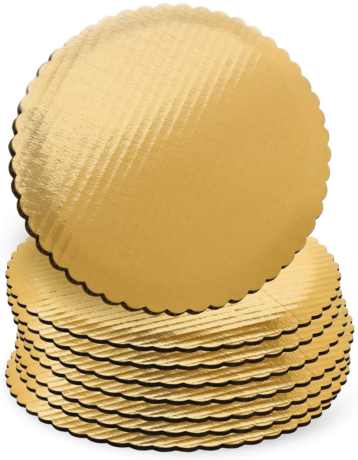 Curated Cart - 5 Pcs Set - Round Cake Board Base 10 Inch Round Cake Boards Set - MDF Cardboard Disposable Cake Pizza Circle Scalloped Mate Gold Tart Decorating Base Stand. Suitable for 1 Kg Cake