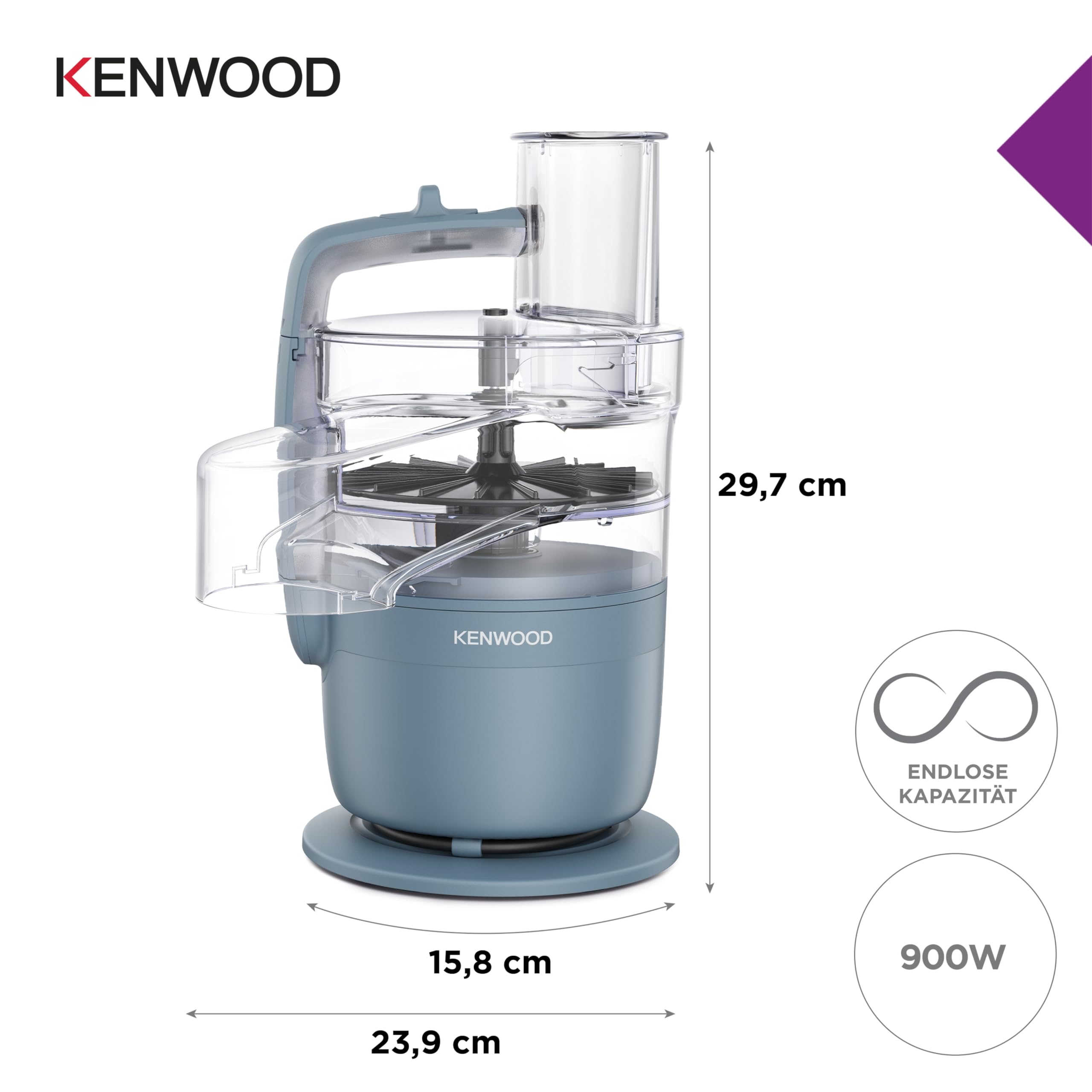 Kenwood MultiPro Compact – Kompakte Küchenmaschine mit Express Serve, Edelstahlmesser, Schneid- und Raspelscheiben, Pulse-Funktion, Blau (FDP23.130GY)
