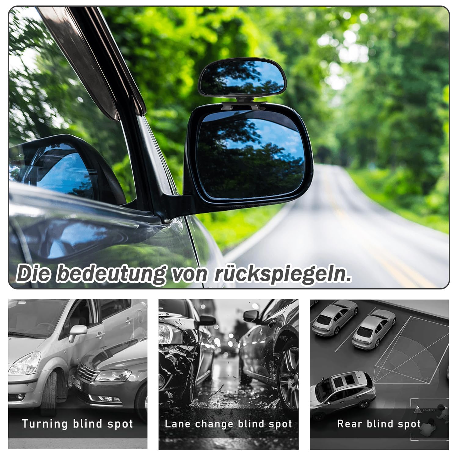 2 Stück Toter-Winkel-Spiegel für Autos, 360 Grad Außenspiegel, HD Einstellbar Konvex, Universal Trainer Rückspiegel, Toter-Winkel-Spiegel für Alle Arten Von Fahrzeugen