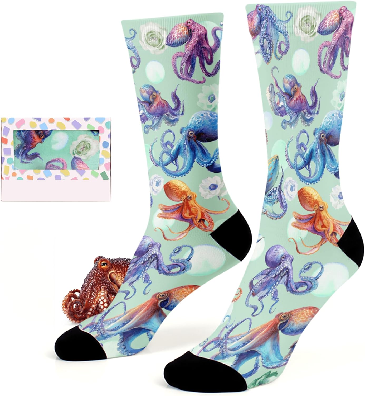 Cute Animal Print Crew Socks for Women Teen Novelty Gifts for Animal Lovers