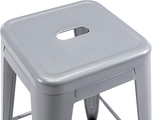 Miniatura 7 de Vogue Furniture Direct Taburetes de bar altos de 24 pulgadas, taburetes de bar de metal plateado sin espalda, taburetes de bar para interiores y