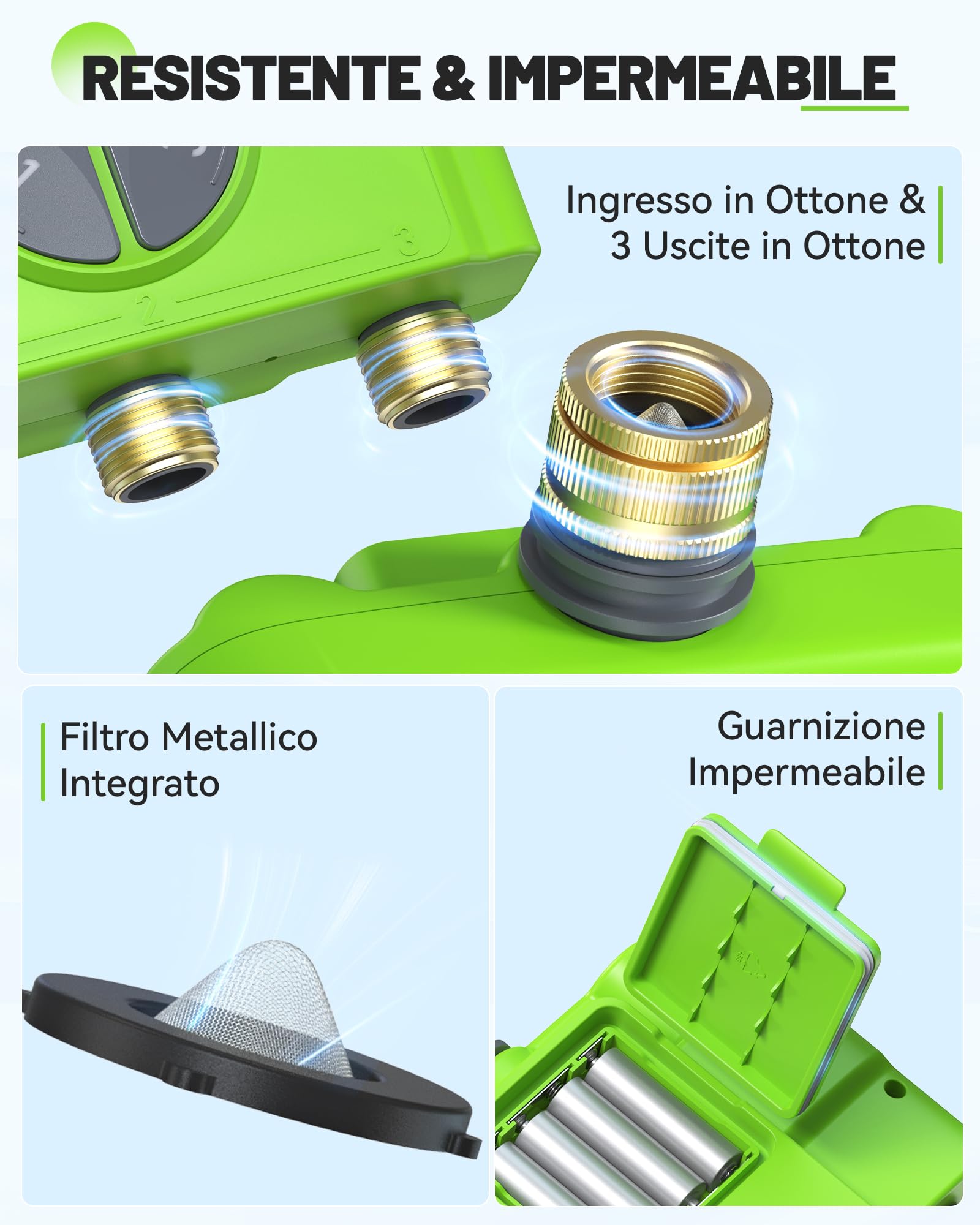 RAINPOINT Centralina Irrigazione WiFi 3 Zone con Hub, Timer Irrigazione WiFi, Ingresso in Ottone, Controllo App e Vocale, Ritardo Pioggia Automatico per Giardino e Prato