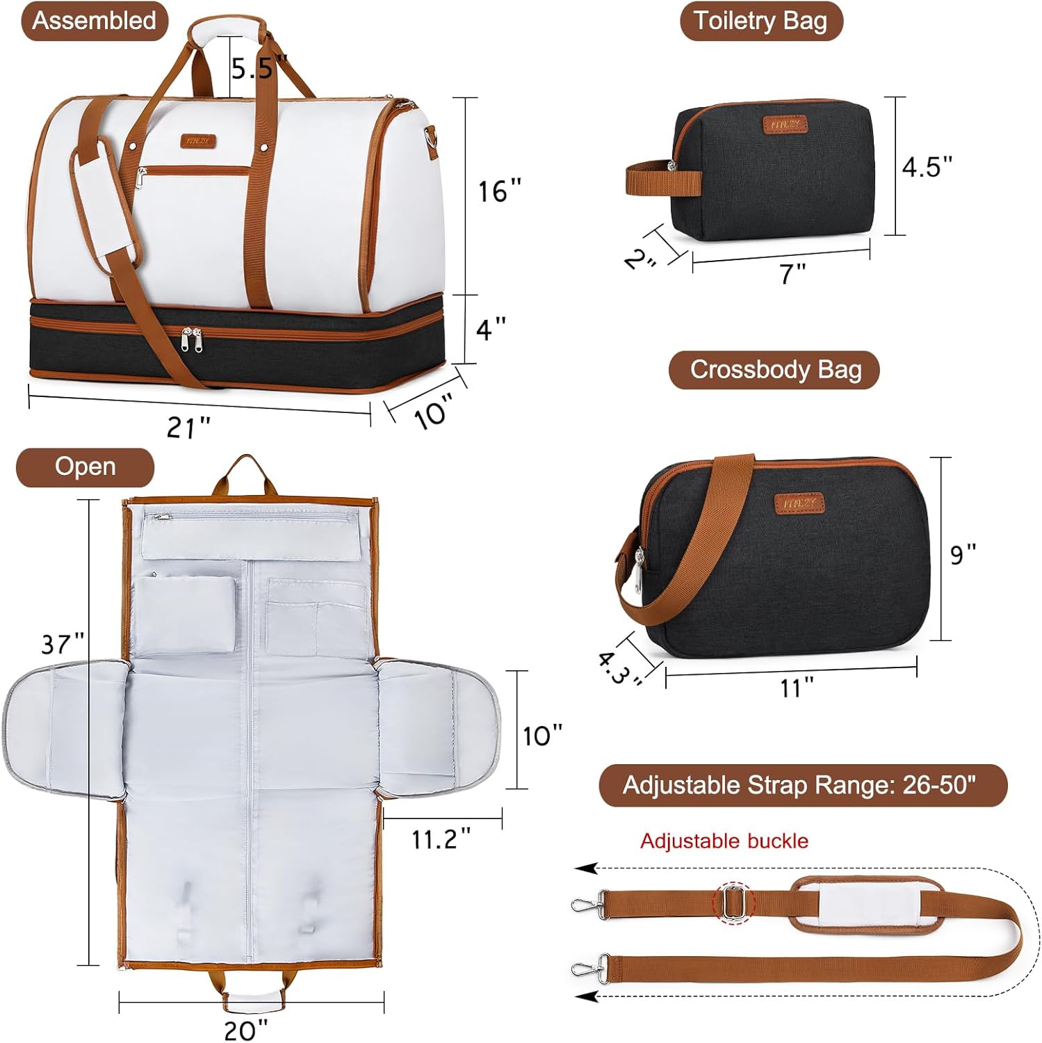 Garment Duffle Bag for Travel - Convertible Carry on Garments Duffel Bags Travel Bag for Women Men Large Weekender Bag with Shoes Compartment 3 in 1 Hanging Clothes Suit Dress Bag 3pcs Set - Image 7