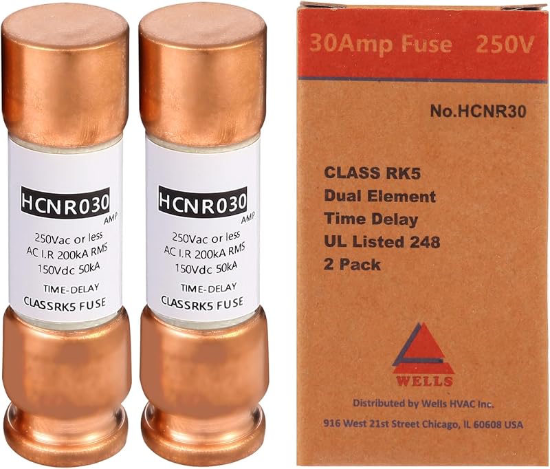 Wells 30 Amp 240 Volt Fuse for Disconnect Box 2 Pack Fuses for AC Units, HVAC Systems, Air Conditioners & Home Appliances (UL Listed)