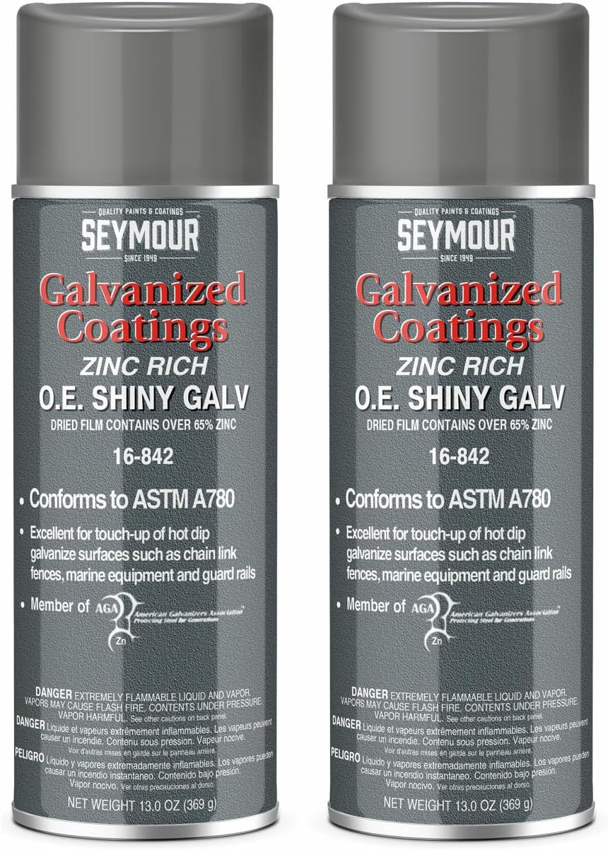 16-842 Seymour Galvanized Coating Spray—OE Shiny Galv (13 oz, 2-Pack) | Zinc-Rich Protective Coating for Fences, Guardrails & Galvanized Steel