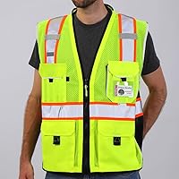 Vista 7 de Neopelta Chaleco de seguridad reflectante de malla naranja, fabricado con cinta reflectante 3M, chaleco resistente con bolsillo para identificación