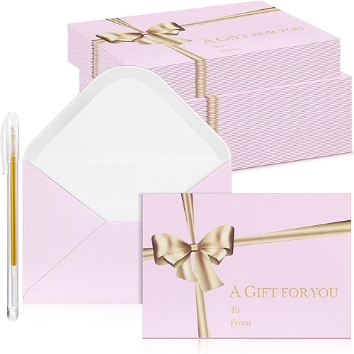 Vista 15 de Glenmal 50 sobres para tarjetas de regalo de Navidad con soporte para tarjetas de lazo dorado, sobres de negocios con bolígrafo de tinta dorada