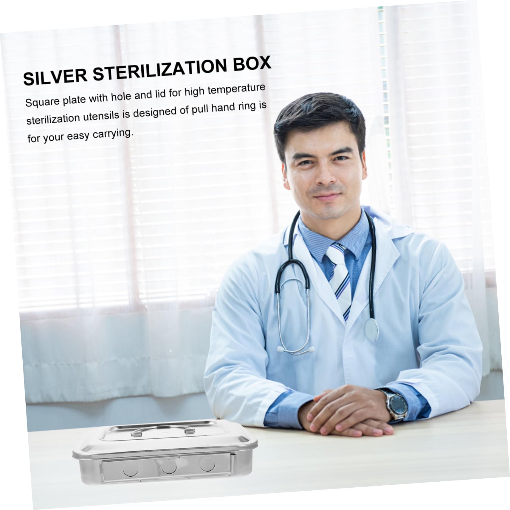 Scatola Sterilizzatore Quadrata in Acciaio Inox Argento Coperchio
