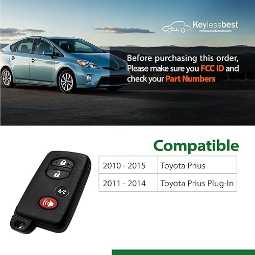 Miniatura 5 de Reemplazo para 2010 2011 2012 2013 2014 2015 Smart Proximity Toyota Prius Plug-in GNE 271451-5290 Llavero de tablero HYQ14ACX 315MHz 4 botones