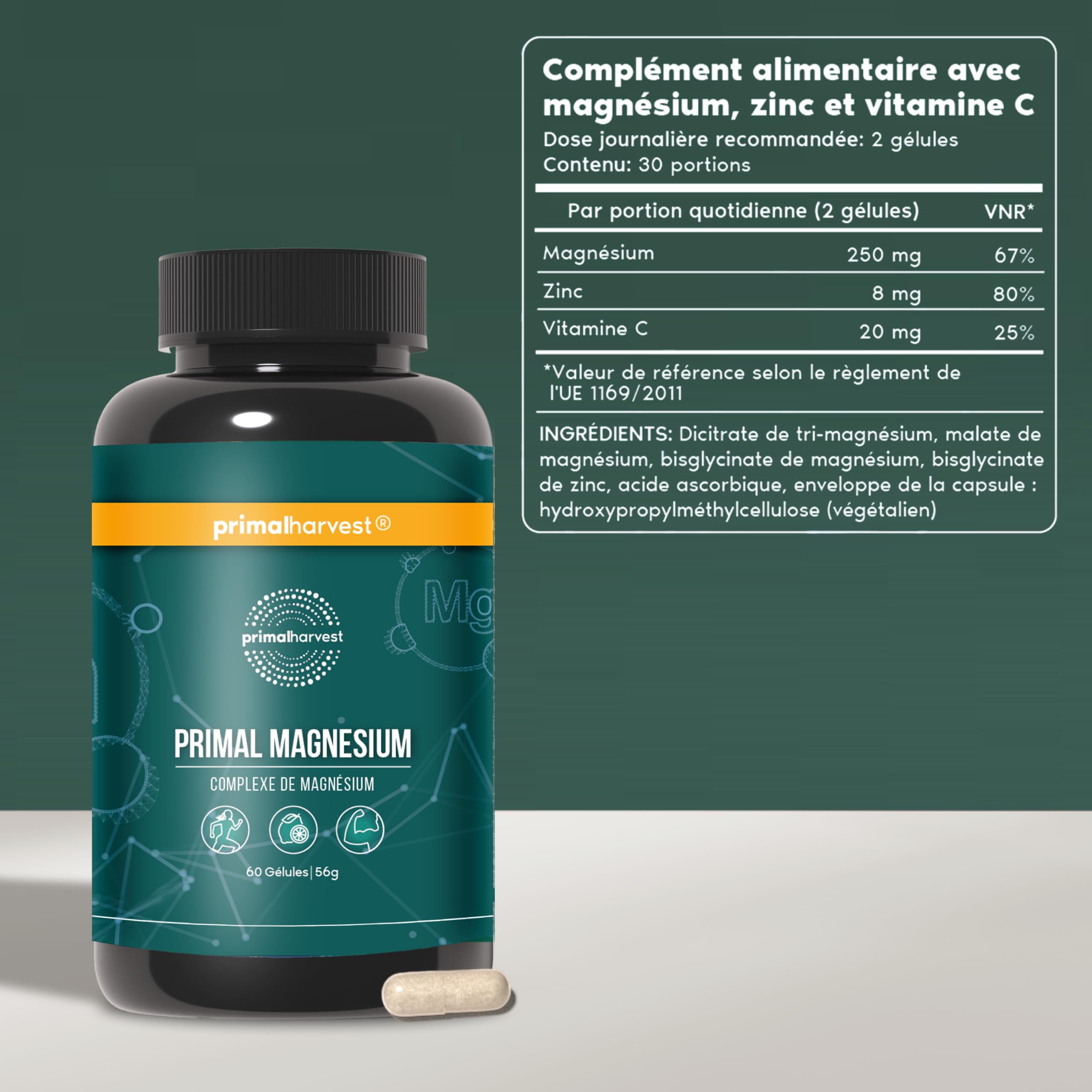 Primal Magnesium - Complément alimentaire quotidien vegan, sans gluten