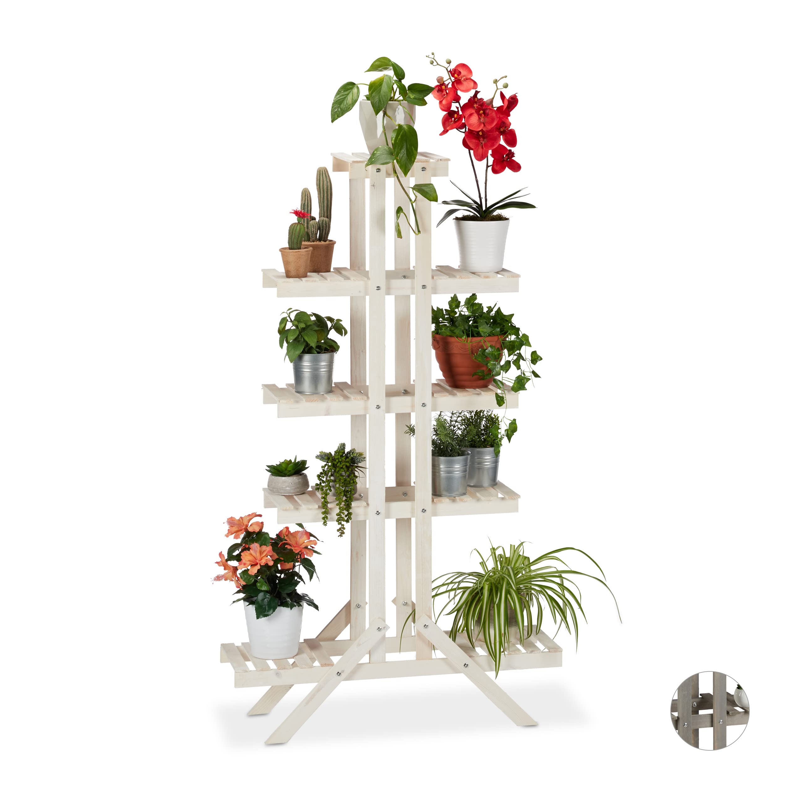 Relaxdays Soporte Plantas de Interior 5 Niveles, Madera, Blanco, 142x83x25 cm