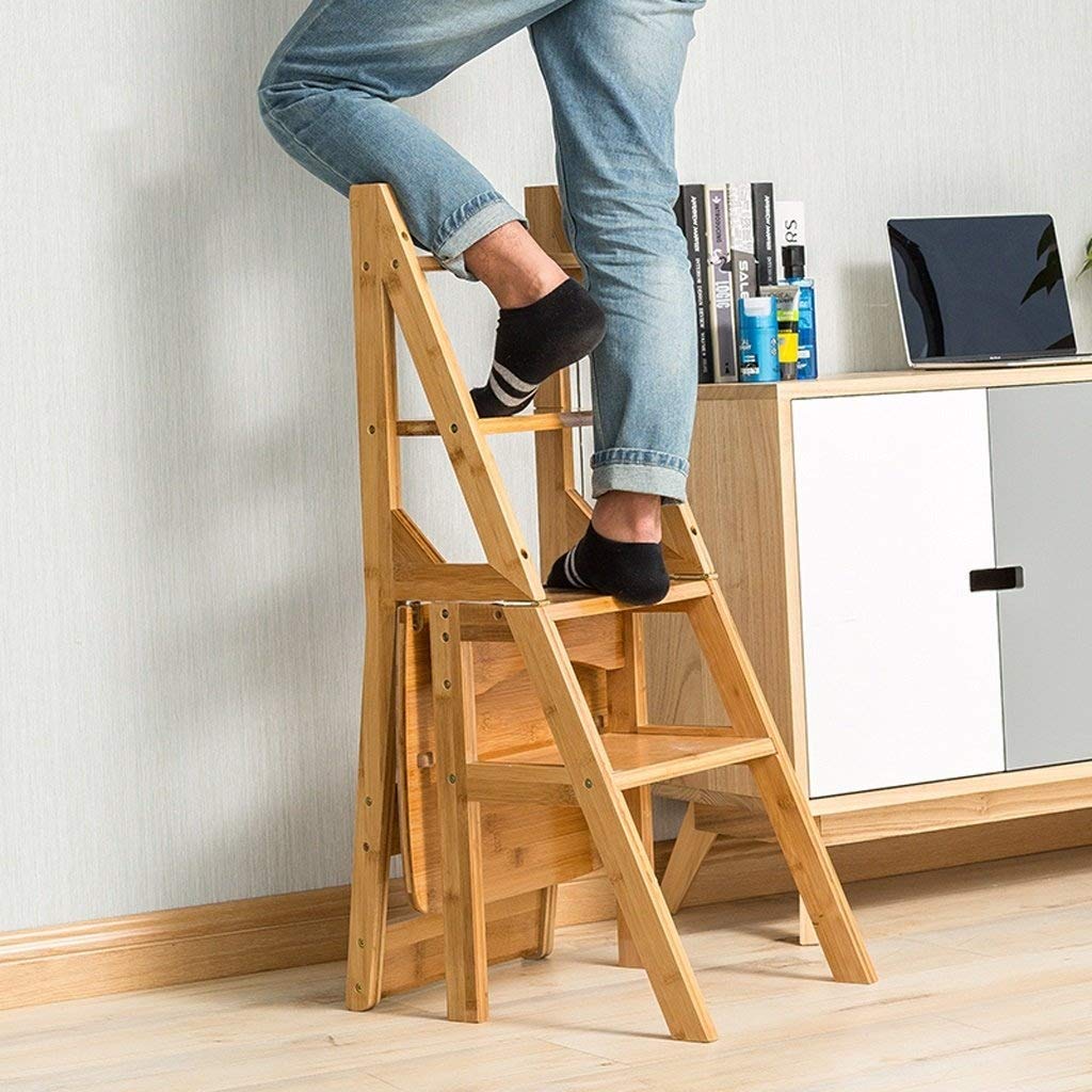 Foldable Step Chair Solid Wood Folding Library Ladder Chair Step ...