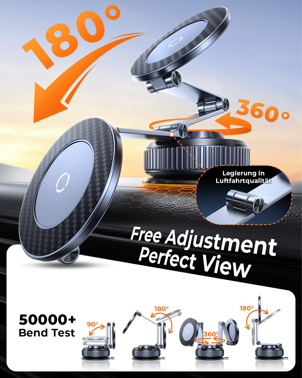 Upgraded - Supporto magnetico per cellulare in nano-gel, girevole a 360°, in metallo, per auto con potenza di aspirazione 119+LBS e magnete più forte, per iPhone 17 Pro Max