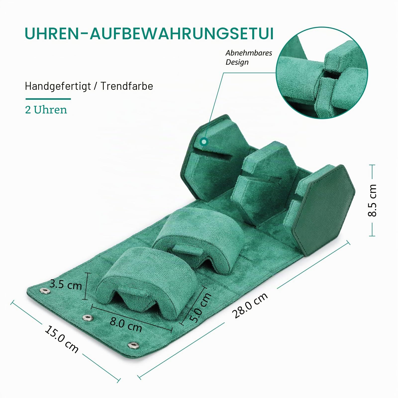 Hiram Uhren-Reiseetui, echtes Leder, sechseckig, 2 Uhrenrollen, Aufbewahrungsbox, schützender Organizer für Armbanduhren (grün)