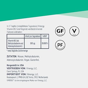 Vimergy Vitamin B 12 – 240 ml – Vegan B12 Drops – Natural Sweet Taste – No Refined Sugar – B12 Gluten Free Not Genetically Modified for Keto/Paleo Suitable