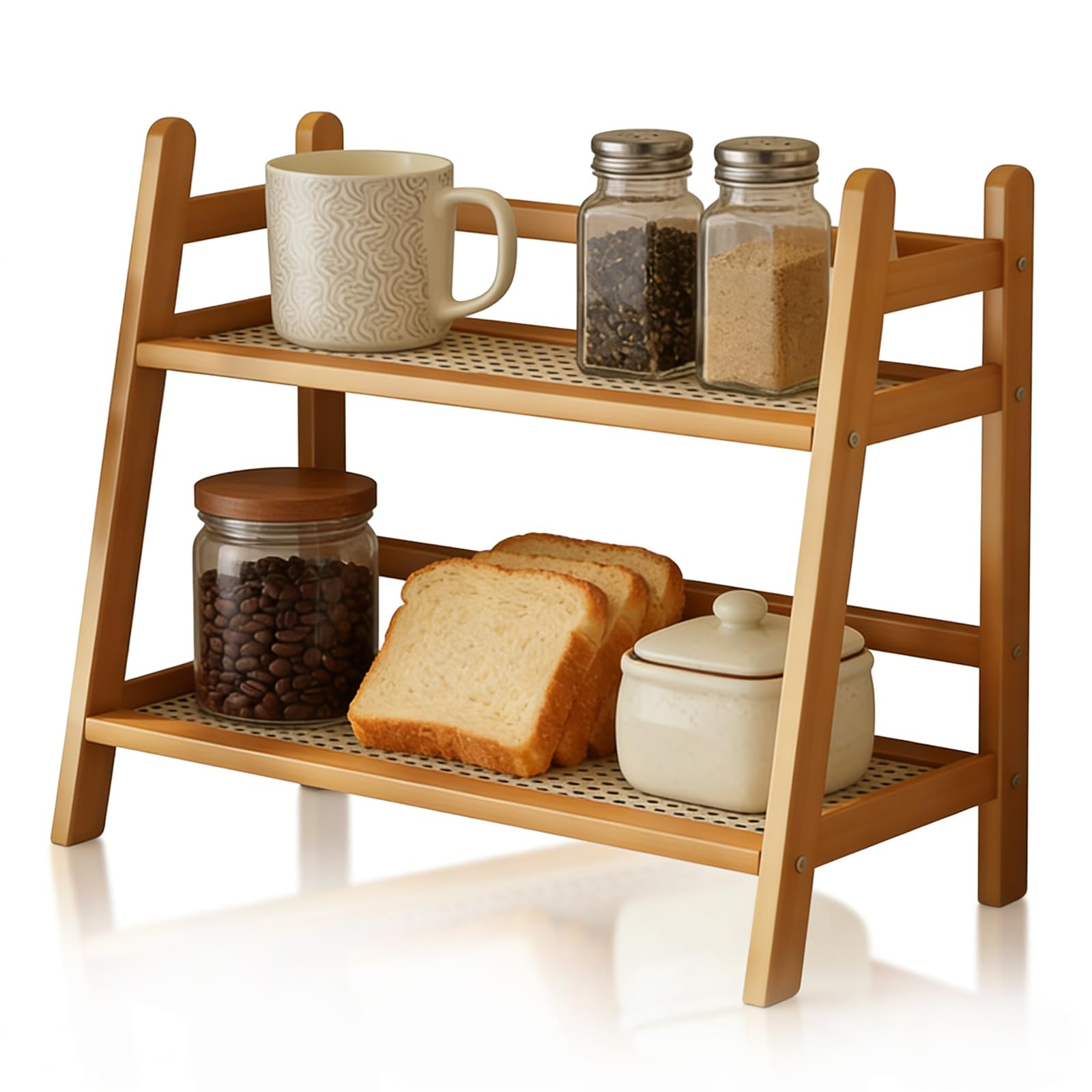Euablfo Küchen Organizer 2 Tiers,Bambus Nachahmung,Rattanweberei Deko Küche Küchenregal,Schrank-Organizer Küche,Organisation Kaffeepads Aufbewahrung für tassenregal,Tee,Kaffee,Bar,GewürzTee Küche, Haushalt & Wohnen