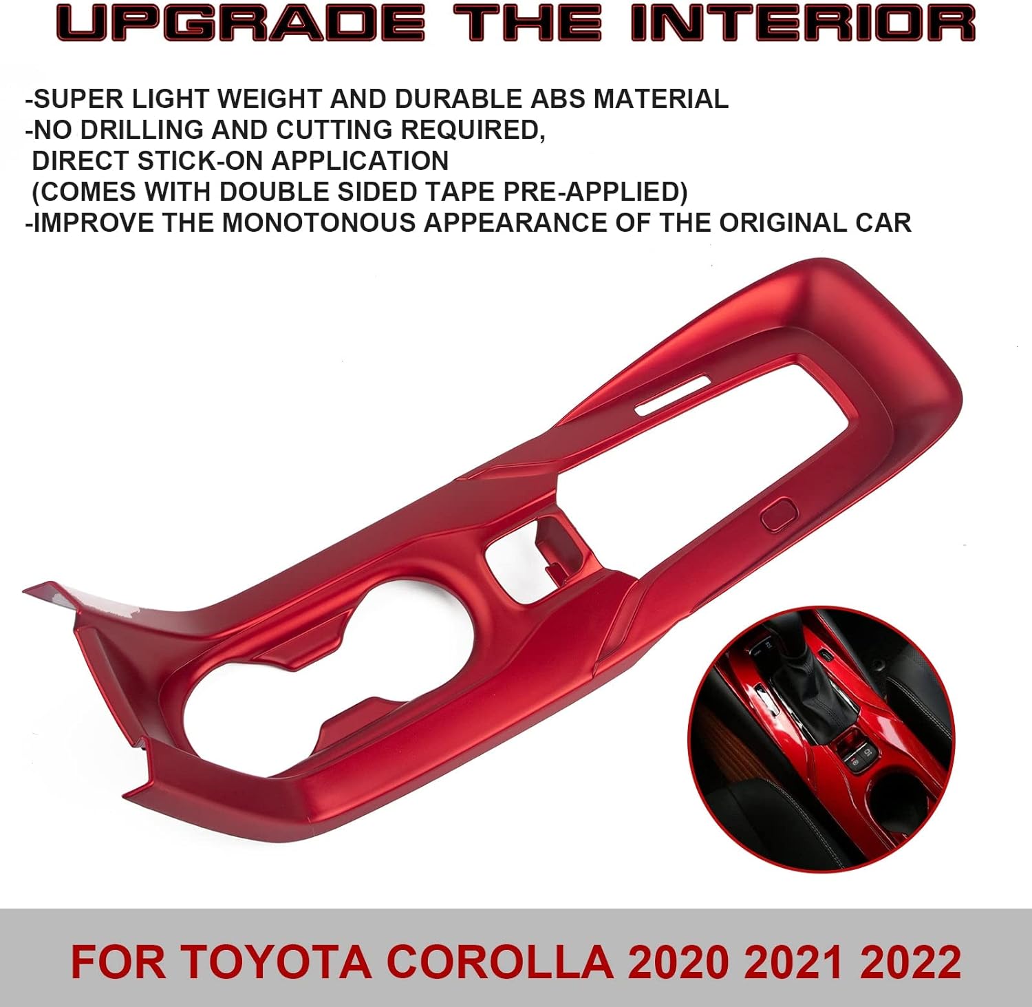 x xotic tech Sporty Style Red Center Console Gear Shift Panel Frame Cup Holder Cover Trim Compatible with Toyota Corolla 2020-2022(Not Compatible with Cross and 2023 Corolla)