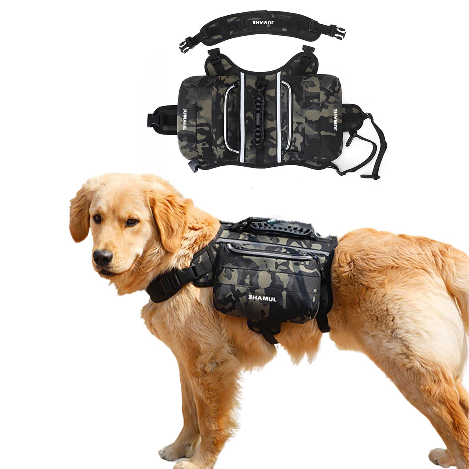PETCUTE Zaino da Escursionismo per Cani, Imbracatura per Zaino per Cani con Strisce Riflettenti,Borsa da Sella per Cane con Tasche Laterali,per Viaggio Escursionismo