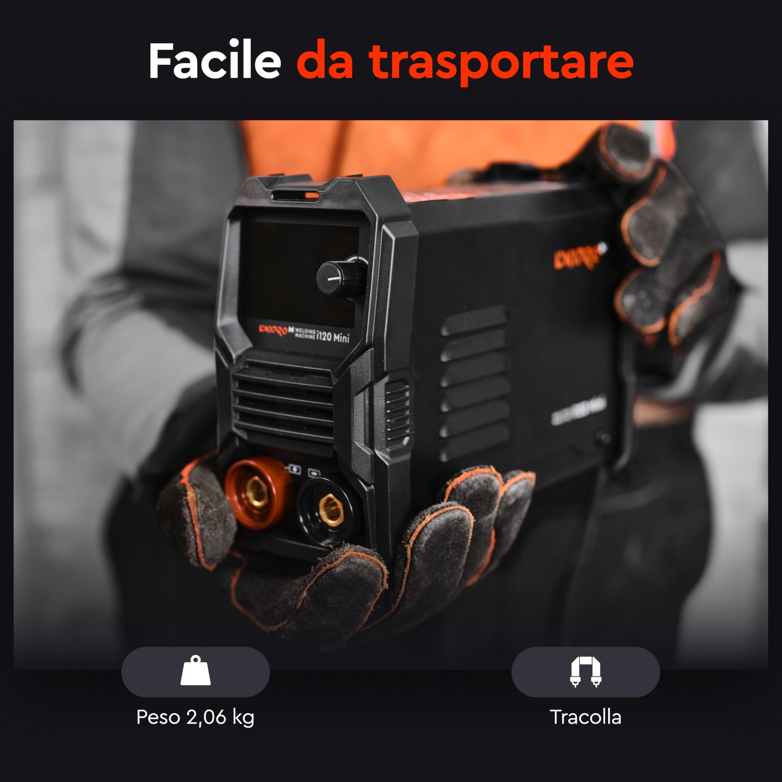Saldatrice Elettrodo i120 Mini 120A 230V - Saldatrice con Hot Start, ArcForce, AntiStick, VRD e Display LED - Saldatrice Inverter Elettrodo per Ferro e Acciaio di Dnipro-M