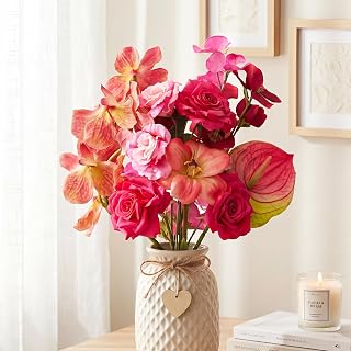 CEWOR Artificial Flowers Fake Flowers for Vase Silk Faux Flowers for Wedding Bouquets Flower Arrangements Floral Table Centerpieces Home Kitchen Garden Party Décor (Pink)