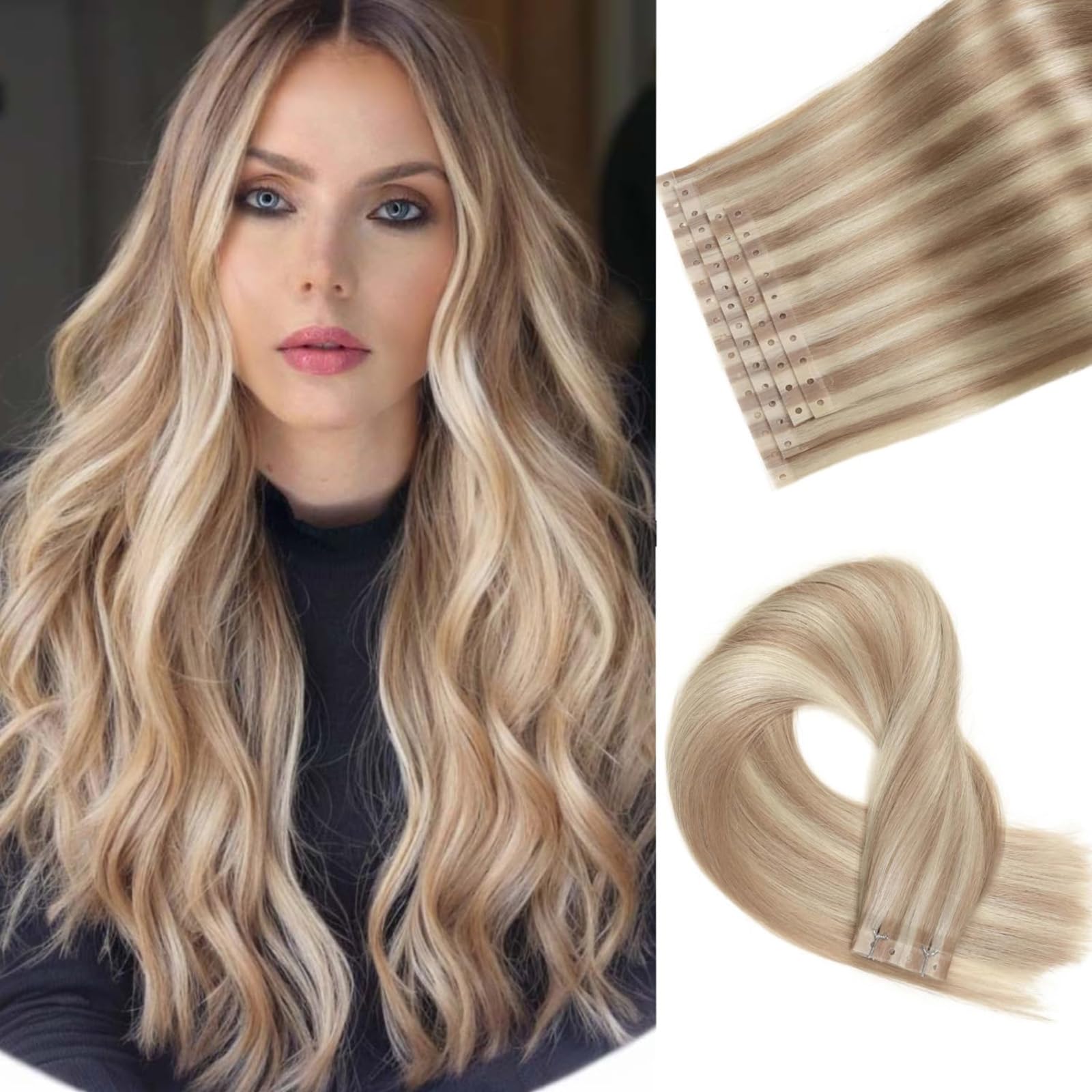 Invisible OVO Weft Human Hair Extensions No Tape In Hair Extensions Seamless Weft Extensions With Micro Beads Real Human Hair Ash Blonde 18/613