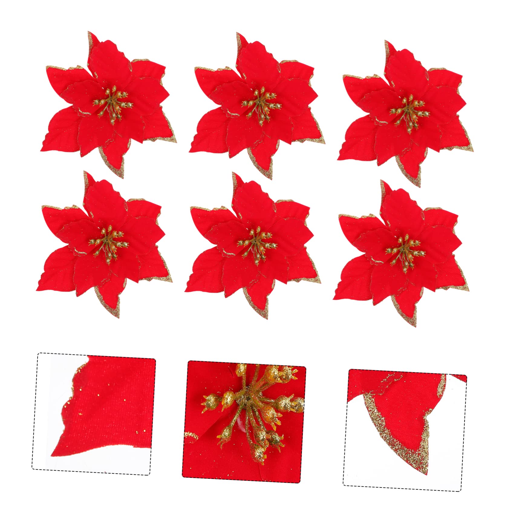 ABOOFAN 96piezas Flores Artificiales Brillantes para Decoración Navideña De Poinsettia Roja Adornos para Árbol Guirnalda y Manualidades Navideñas