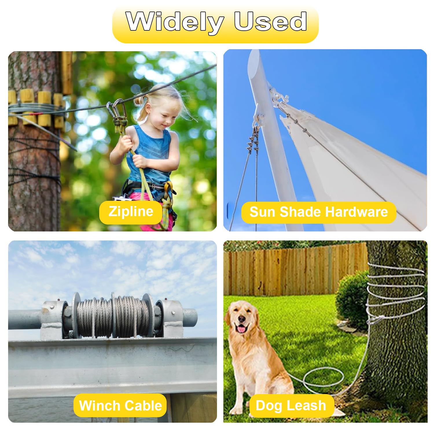 1/4 Steel Cable with Loops,100Ft Wire Rope with Clamps and Thimble, 6400lbs Breaking Strength, 7X19 Strands Aircraft Cable for Yard Zipline, Deck Railing, Boat Lifts(6.35mm Thick)