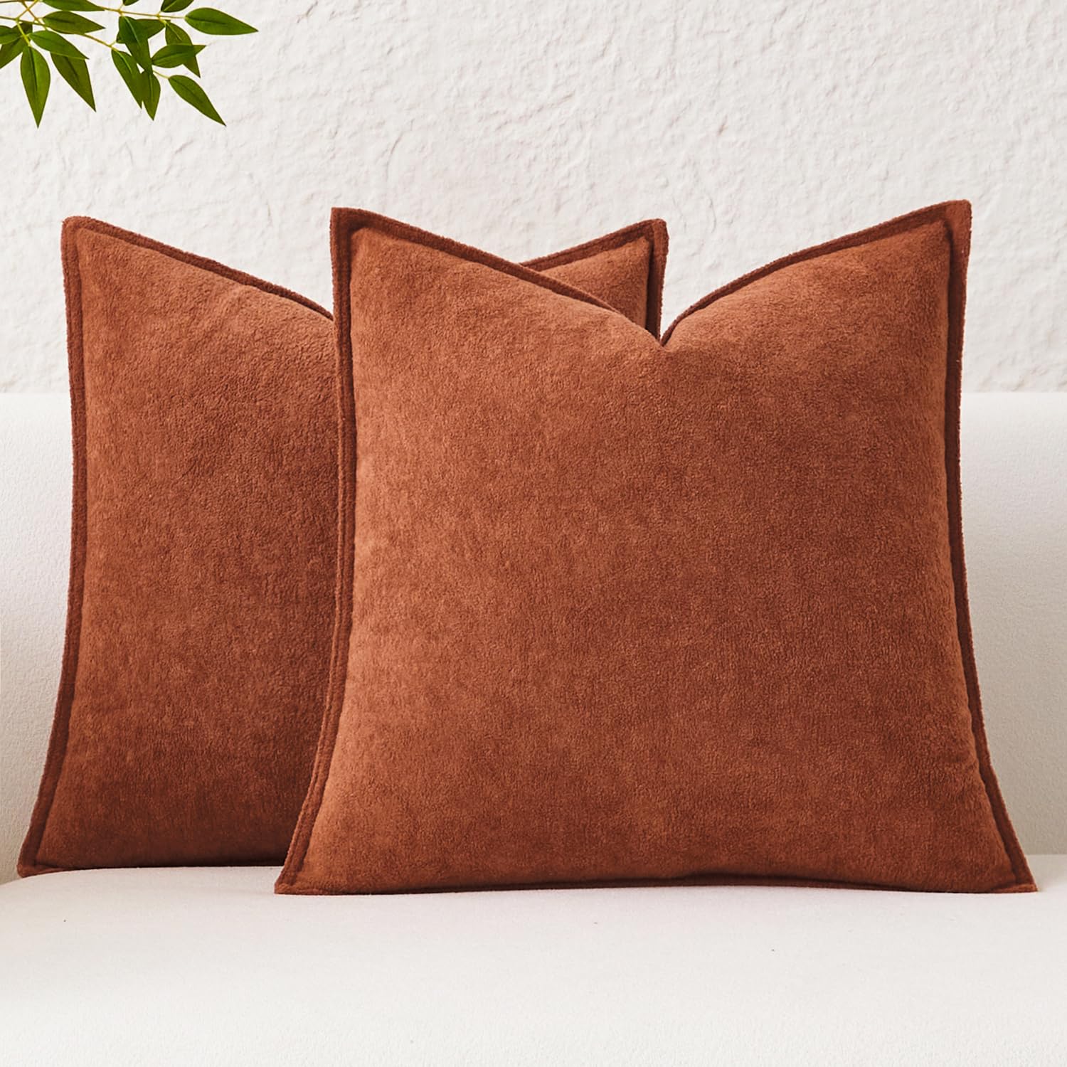 Kevin Textile Cushion Covers 40x40cm Spring Waterproof Decorative Pillow Covers Pack of 2 Soft Boucle Textured Lumbars Cushions Elegant Accent Pillows for Couch Sofa Bed Indoor Outdoor, Rust