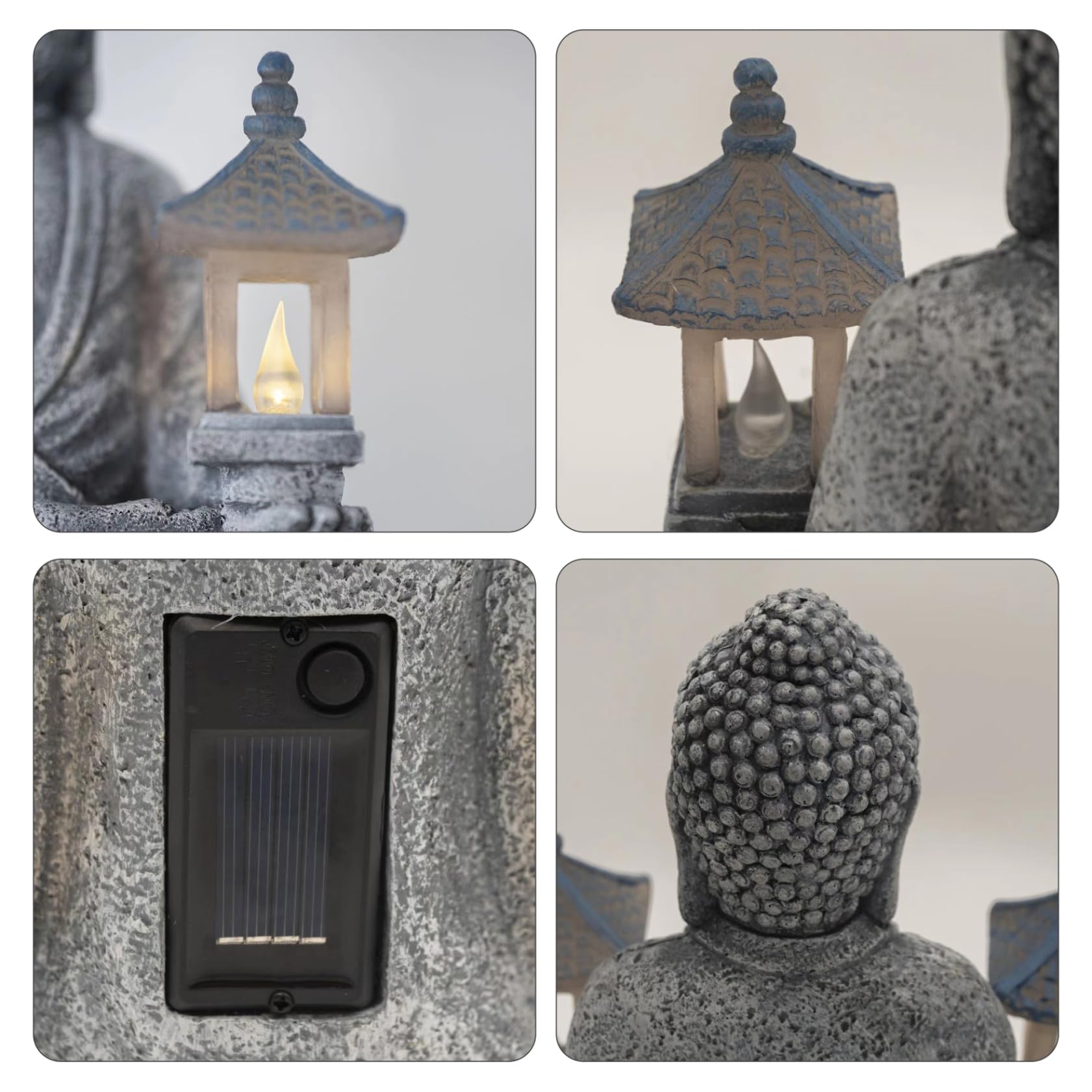 Statue de Bouddha d'extérieur, décoration de Bouddha Solaire avec phares LED, Statue Jardin en résine étanche pour Jardin, Maison, Patio, pelouse 20, 3 x 11, 4 x 23, 1 cm
