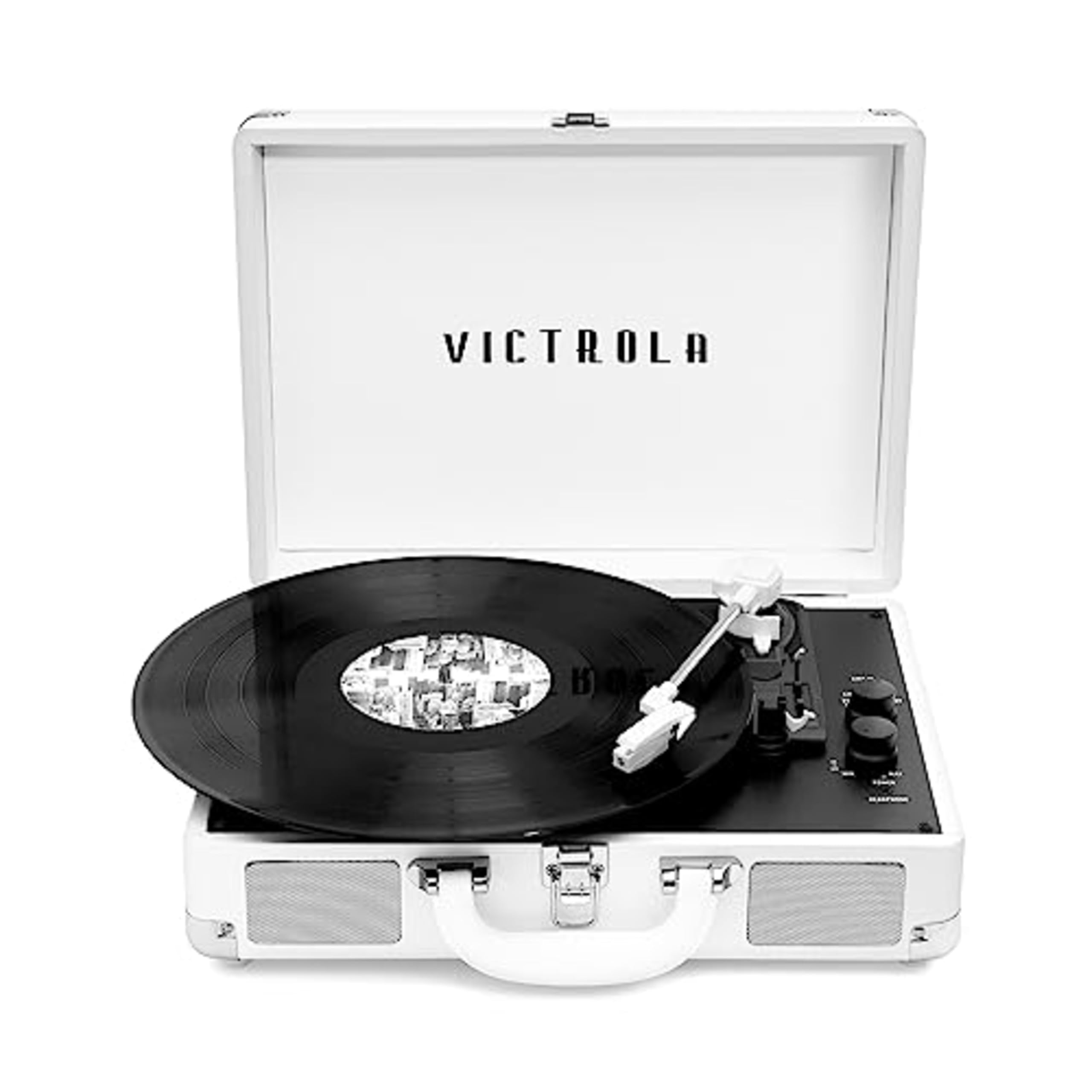 Victrola Journey+ Bluetooth Suitcase Record Player – Built-In Speakers, 33-1/3, 45 & 78 RPM Vinyl Record Player, RCA Out, Headphone Jack, Wireless Streaming (White)